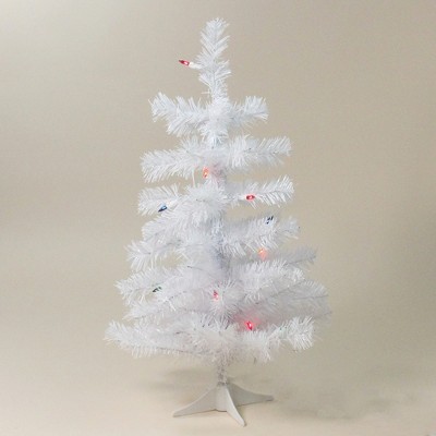 Northlight 2' Prelit Artificial Christmas Tree Slim White Tinsel - Multi-Color Lights