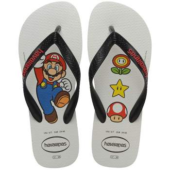 Havaianas Mario Bros Flip Flop Sandals - White with Black Strap, 5 Mens