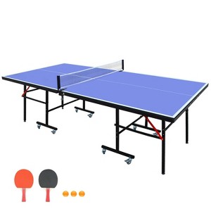 Belatt 8ft Foldable Ping Pong Table Set - Competition-Grade Indoor/Outdoor Table Tennis with Net, 2 Paddles, 3 Balls, Wheels Blue - 1 of 4