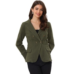 Allegra K Women's Regular Fit Casual Lapel Long Sleeve Denim Pockets Blazer - 1 of 4