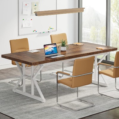 Okak Rustic Wood Large Rectangular Dining Table with X-Trestle Metal Legs,Long Modern Kitchen Dinner Table for Dining Room,Family Meals
