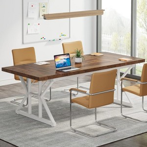 Okak Rustic Wood Large Rectangular Dining Table with X-Trestle Metal Legs,Long Modern Kitchen Dinner Table for Dining Room,Family Meals - 1 of 4