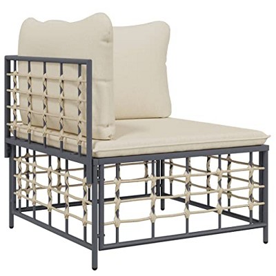 vidaXL Outdoor Patio Corner Sofa with Beige Cushions, Weather-Resistant Poly Rattan, Flexible Modular Design, Sturdy Powder-Coated Steel Frame