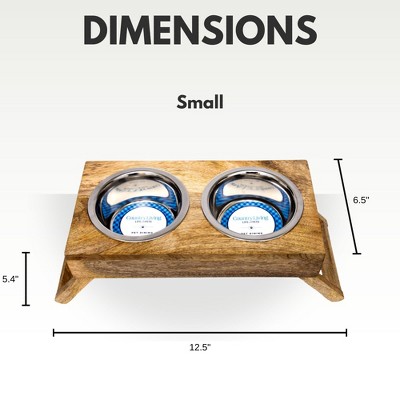 Natural Mango Wood Elevated Dog Feeder with Stainless Steel Bowls