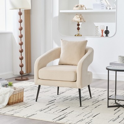 Modern Velvet Barrel Accent Chair with Open Back,Upholstered Armchair with Metal Legs for Living Room,Dining Room-Baofuwish