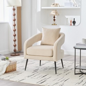 Modern Velvet Barrel Accent Chair with Open Back,Upholstered Armchair with Metal Legs for Living Room,Dining Room-Baofuwish - 1 of 4