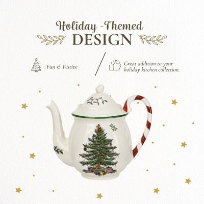 Festive 32oz Earthenware Teapot with Candy Cane Handle