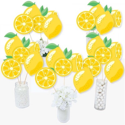 Big Dot of Happiness So Fresh - Lemon - Citrus Lemonade Party Centerpiece Sticks - Table Toppers - Set of 15