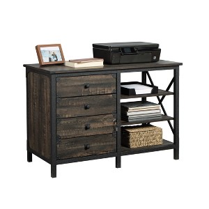 Vynxaria Rustic Credenza - Dark Oak/Rustic Brown Finish, 3 Drawers (Locking File), 2 Adjustable Shelves, 42.05"L x20.08"W x29.53"H - 1 of 4