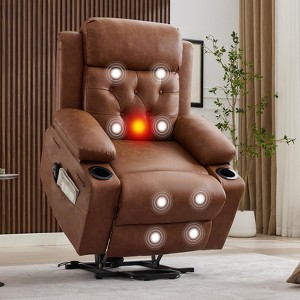 Power Lift Recliner Chair with Massage & Heating, Oversized PU Leather Lift Chair with Cup Holders & Side Pockets - 1 of 4