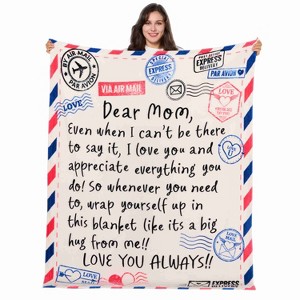 Mom Super  Mom Blanket for Women Wife Grandma Mothers Day Soft Flannel Christmas Birthday Throw Blanket Gifts from Daughter Son 60" x 80" Ivory White - 1 of 4