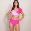 Anna-Kaci Swim Women's Two Piece Bikini Set with Flutter Sleeve Top and High Waist Ruched Bottoms - 2 of 4