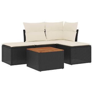 vidaXL 5 Piece Patio Sofa Set with Cushions Black Poly Rattan - Black and Cream - 1 of 4
