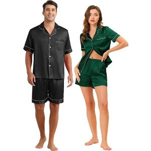INSPIRE CHIC Couples Pajamas Sets Short Sleeves Soft 2 Pack Satin Loungewear - 1 of 4