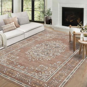 Garvee Area Rug Machine Washable Runner for Hallway Vintage Distressed Floral Medallion Accent Bedroom Living Room Throw Rug Ultra-Thin Non Slip Rug - 1 of 4