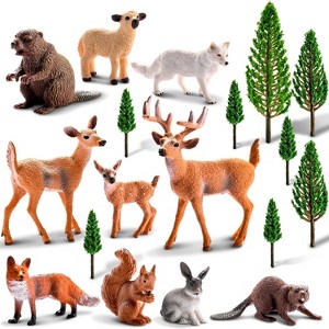 18-Piece Forest Animals Figurines Set with Model Trees, Realistic Woodland Cake Toppers and Party Favors - 1 of 4