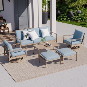 HAPPATIO 6 Pieces Aluminum Outdoor Conversation Set with 1 Three-Seater Sofa, Coffee Table, 2 Swivel Chairs and Ottomans - 1 of 4