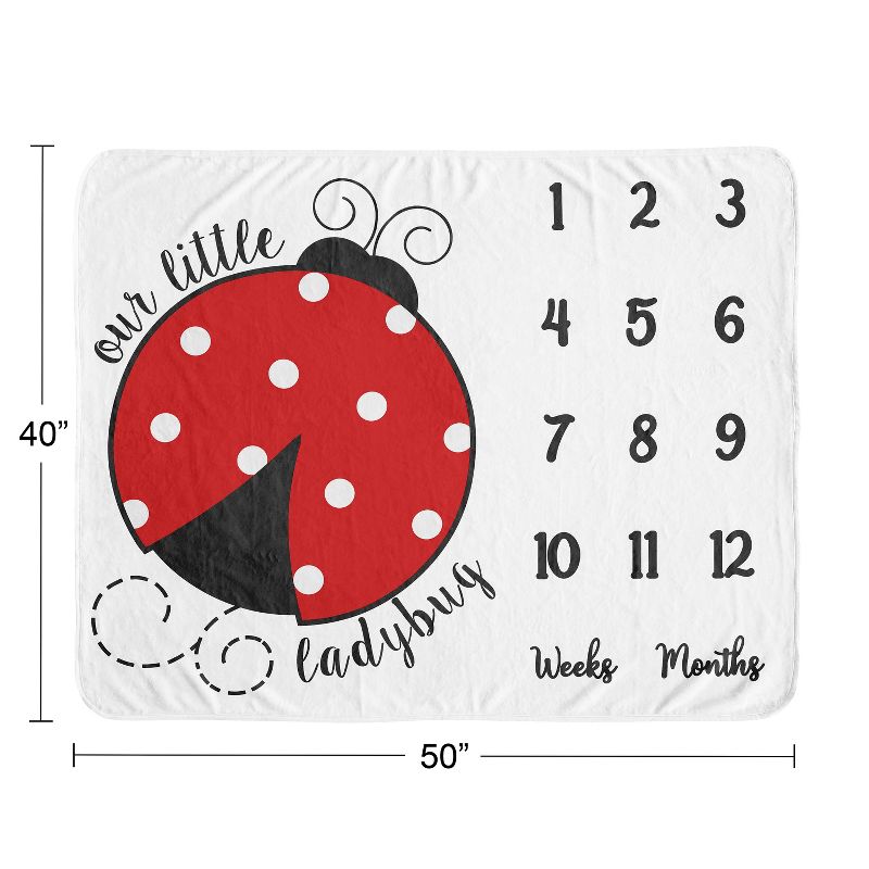 Sweet Jojo Designs Girl Baby Milestone Blanket Polka Dot Ladybug Red Black and White, 4 of 7