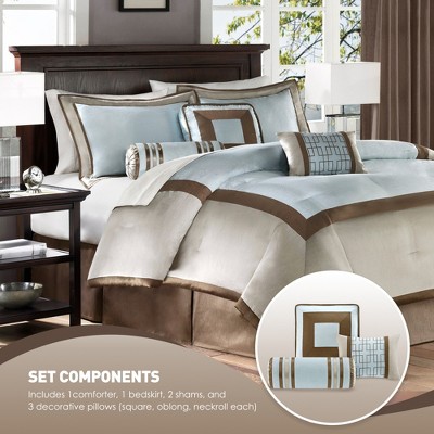 Madison Park 7Pcs Hotel Collection Comforter Set, All Season Down Alternative Luxury Bedding with Matching Shams, Decorative Pillows, Blue, Cal King — фото 5