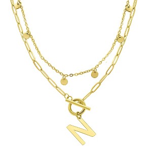 Adornia Tarnish Resistant 14k Gold Plated Confetti And Paperclip Layered Initial Toggle Necklace - 1 of 3