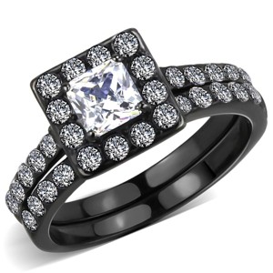 Slickblue Women’s Black Ion Plated Stainless Steel Ring, Clear CZ Halo, Stylish Designer Jewelry, Sizes 5-10 - 1 of 4