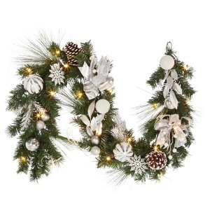 6FT Christmas Garland,Artificial Christmas Garland with Pine Cones Poinsettia,Cordless Xmas Garland for Fireplace Mantle Stairecase - 1 of 4