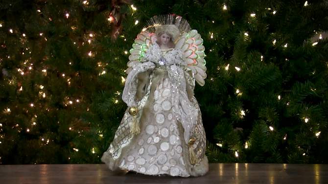 Northlight 16" Ivory and Gold Angel in Sequined Gown Christmas Tree Topper, 2 of 5, play video