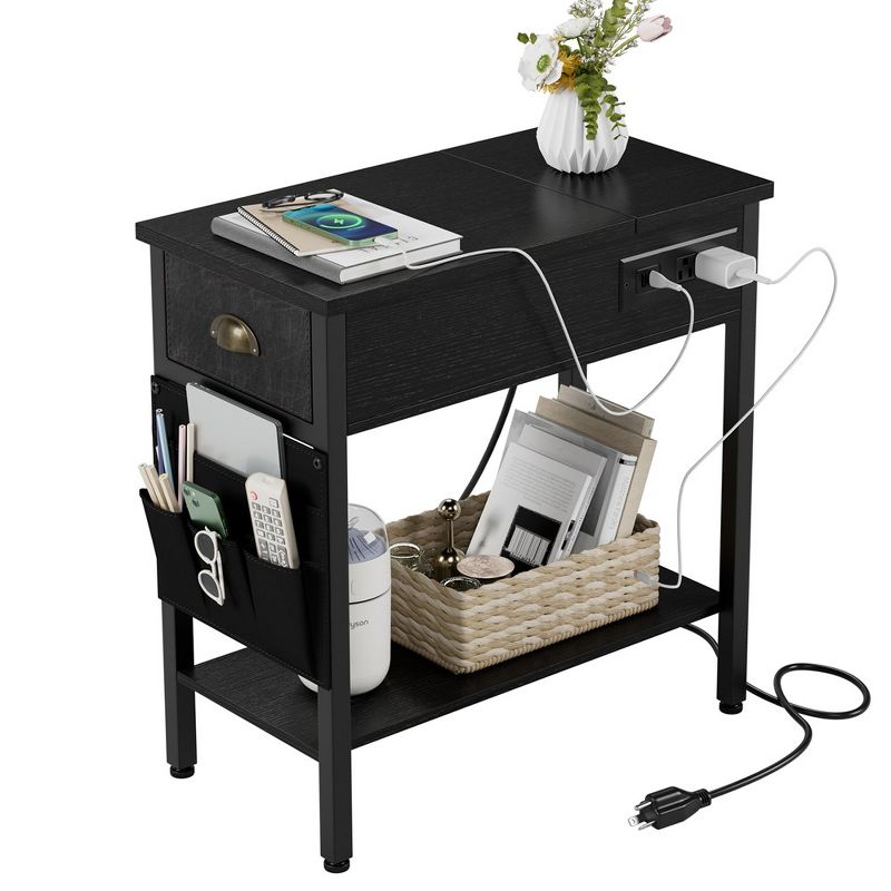 Whizmax End Table with Charging Station- Flip Top Narrow Side Tables With Storage Drawers for Living Room Bedroom Office Small Spaces, 1 of 9