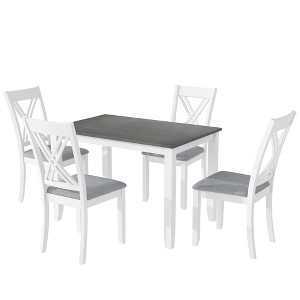 YOOCOZZ 5-Piece Retro Dining Set for 4 with Rectangular Table and X-Back Upholstered Chairs - 1 of 4