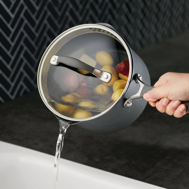 Circulon A1 Series with ScratchDefense Technology 3qt Nonstick Induction Straining Saucepan with Lid Graphite, 5 of 13