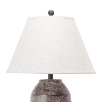 Rustic Brown Resin Table Lamp with White Fabric Shade