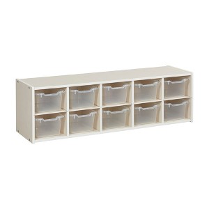 ECR4Kids Streamline 10 Cubby Tray Cabinet with 10 Scoop Front Storage Bins, 2x5, White Wash - 1 of 4
