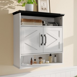 Wall Mounted Bathroom Storage Cabinet, 2-Tier over the Toilet Organizer, Waterproof Wooden Cabinet for Bathroom, Kitchen, Living Room - 1 of 4