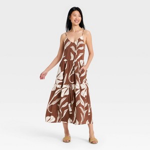 Women's Tiered Maxi Dress - A New Day Brown/White Floral M