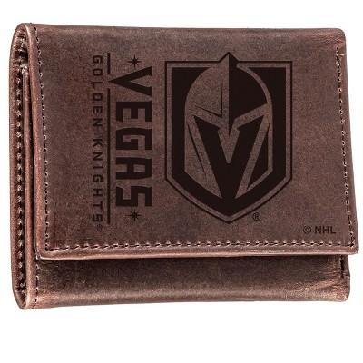 Evergreen NHL Vegas Golden Knights Brown Leather Trifold Wallet Officially Licensed with Gift Box