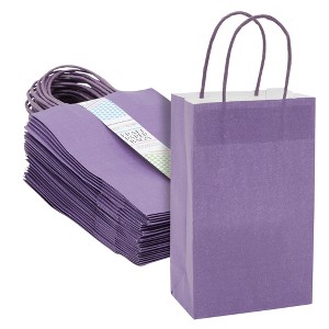 Blue Panda 25 Pack Small Paper Gift Bags with Handles for Party Favors, Bulk Shopping Merchandise Bags, Purple 9 x 5.5 x 3 In - 1 of 4