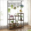 GustoWave 7-Tier Plant Stand with Grow Lights, Tall Metal Indoor Plant Shelf with Hanging Hooks, Display Rack for Plants, Books & Decor, Brown - 2 of 4