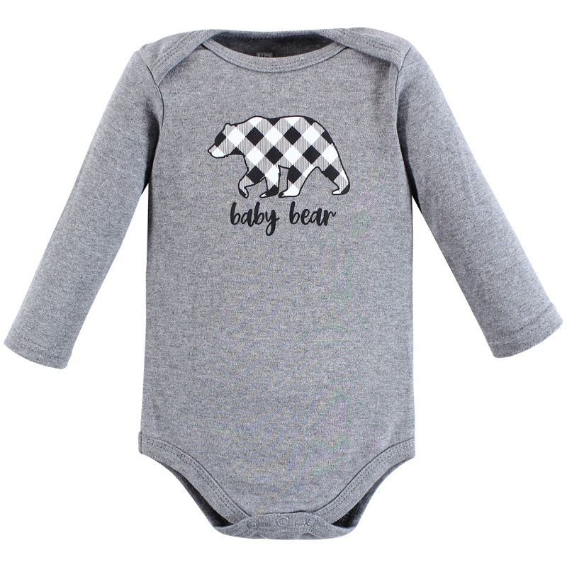 Hudson Baby Infant Boy Cotton Long-Sleeve Bodysuits, Baby Bear Gray Black 5-Pack, 4 of 9