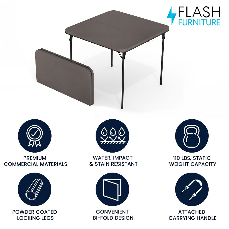 Flash Furniture 2.83-Foot Square Bi-Fold Plastic Folding Table with Carrying Handle, 3 of 15