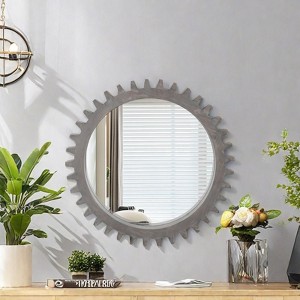 KWPZQEB Wooden Framed Wall Mirror, Round Gear Shape Bathroom Vanity Mirror for Decor, Vanity, Entryway, Living Room - 1 of 4