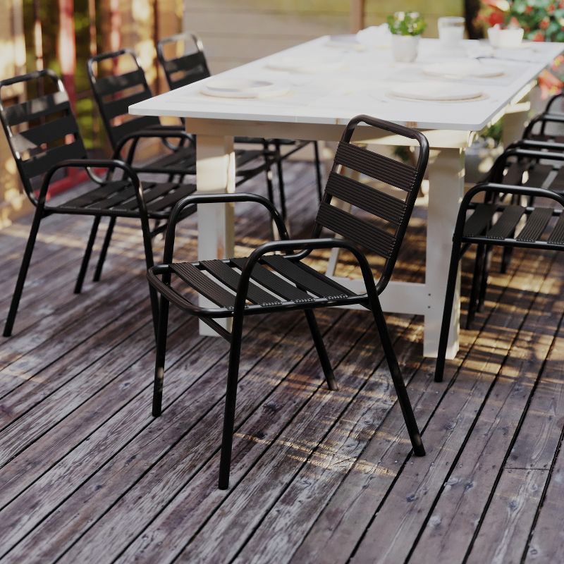 Flash Furniture Lila Commercial Metal Indoor-Outdoor Restaurant Stack Chair with Metal Triple Slat Back and Arms, 5 of 12