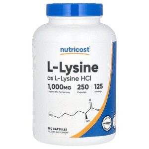 Nutricost L-Lysine, 1,000 mg, 250 Capsules (500 mg per Capsule) - 1 of 2