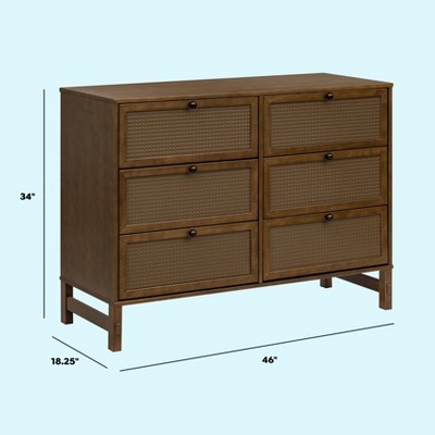 Walnut Double Nursery Dresser with Pressed Cane Accents