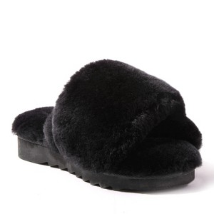 EZ Feet Women's Genuine Shearling X-Band Fuzzy Slide Slipper - 1 of 4