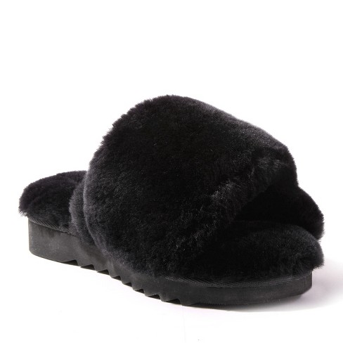 EZ Feet Women's Genuine Shearling X-Band Fuzzy Slide Slipper - image 1 of 4