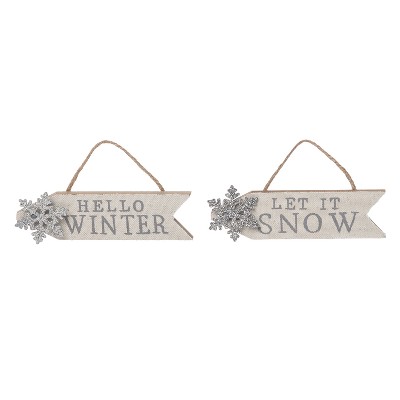 Transpac MDF Winter Glitter Ornament Set of 2 Christmas Home Decorations