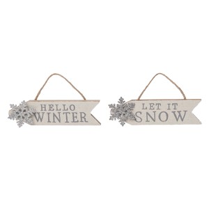 Transpac MDF Winter Glitter Ornament Set of 2 Christmas Home Decorations - 1 of 3