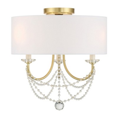Aged Brass and Crystal 3-Light Drum Chandelier