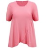 GRACE & GRANDEUR Women's Plus Size Round Neck Short Sleeve Crossover Asymmetric Tulip Hem Casual Blouses - 4 of 4