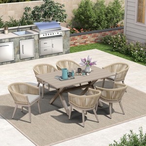 PURPLE LEAF Outdoor Dining Set with Patio Aluminium Dining Table and Wicker Rattan Chairs Modern Furniture Cushions Sets for Backyard - 1 of 4